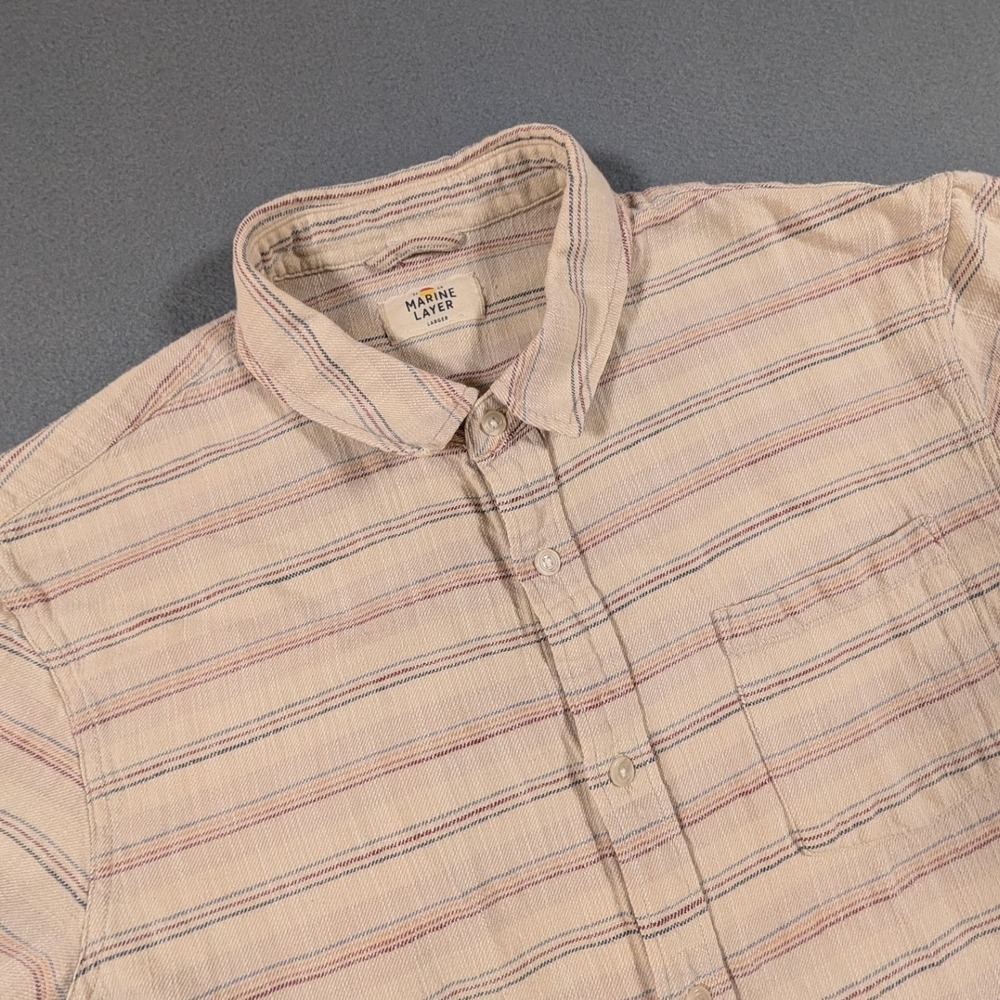 Marine Layer Button Down Shirt Mens Large Short Sleeve Striped Cream 14432